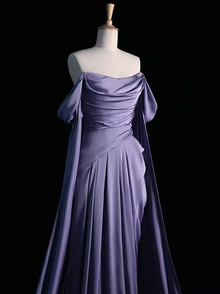 Gaine Sexy hors de l'épaule violet clair longues robes de bal en Satin tenues d'anniversaire C234