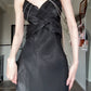 Pretty Sheath Spaghetti Straps Black Silk Satin Prom Dresses Sexy Evening Dress C2350