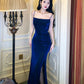 Pretty Sheath Straps Floor Length Royal Blue Slit Prom Dresses Simple Evening Dress C2357