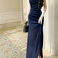 Pretty Sheath Straps Floor Length Royal Blue Slit Prom Dresses Simple Evening Dress C2357