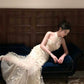 Modest Mermaid High Neckline White Tulle Floral Prom Dresses Sexy Evening Dress C2359