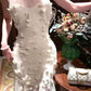 Modest Mermaid High Neckline White Tulle Floral Prom Dresses Sexy Evening Dress C2359