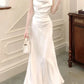 Modest Sheath Spaghetti Straps White Long Prom Dresses Sexy Evening Dress C2360