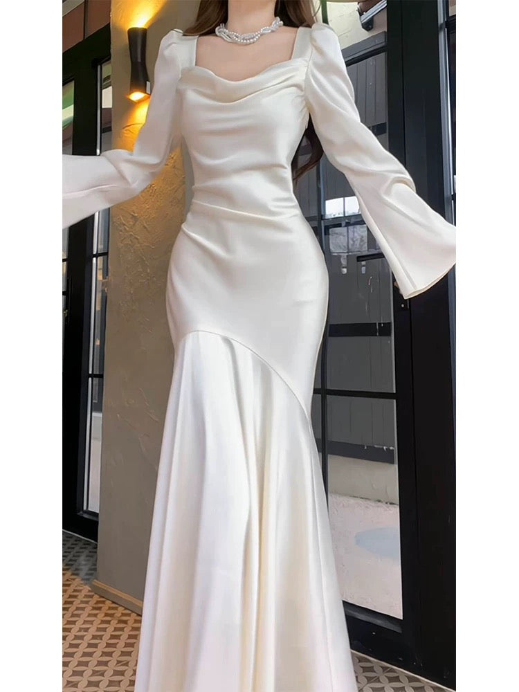 Vintage Sheath Strapless Ivory Long Sleeves Prom Dresses C2361