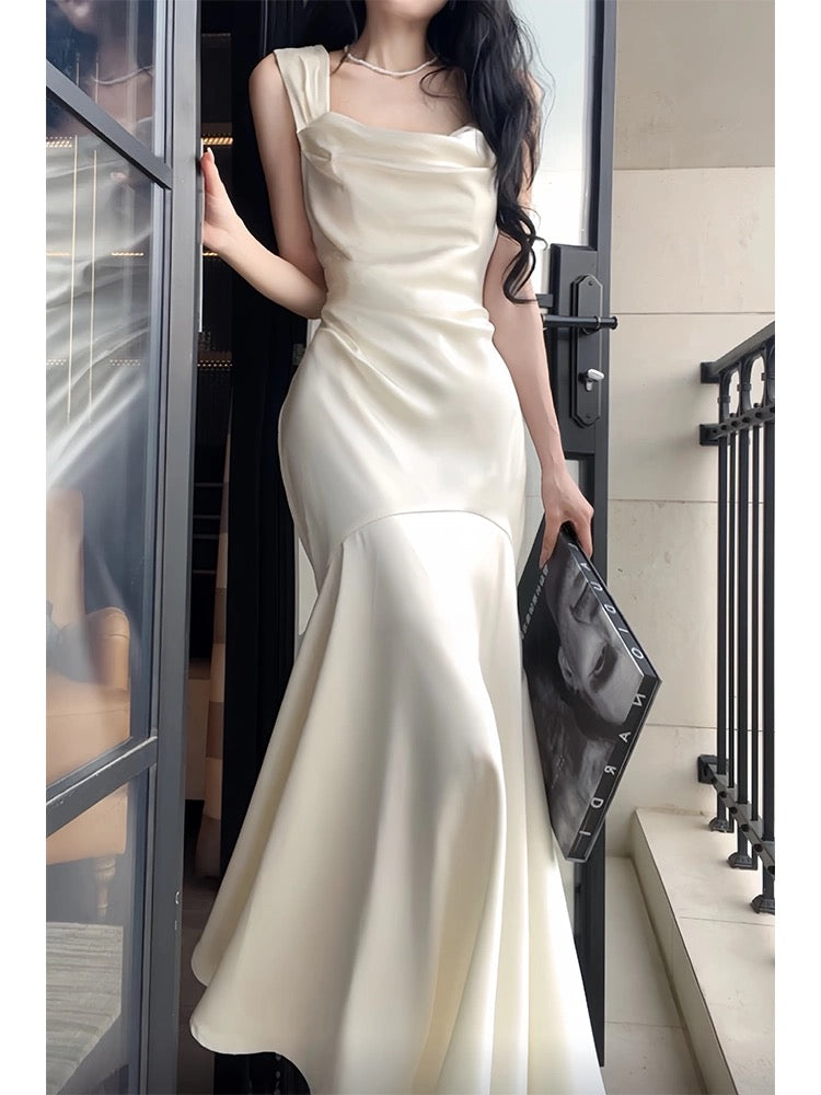 Vintage Sheath Straps Ivory Long Prom Dresses CC2361