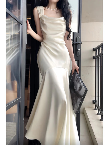 Vintage Sheath Straps Ivory Long Prom Dresses CC2361