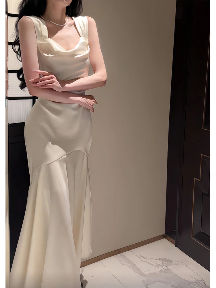 Vintage Sheath Straps Ivory Long Prom Dresses CC2361