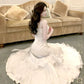 Pretty Sheath Spaghetti Straps Ivory Long Prom Dresses C2363