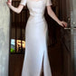 Jolie robe de bal longue en satin blanc à décolleté en cœur et à fente C2367