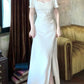 Pretty Mermaid Sweetheart White Satin Slit Long Prom Dresses C2367