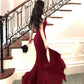 Pretty Mermaid Spaghetti Straps Burgundy Velvet Long Prom Dresses C2368