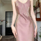 Pretty Sheath Spaghetti Straps Pink Long Prom Dresses C2369