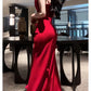 Pretty Mermaid Spaghetti Straps Burgundy Satin Slit Long Prom Dresses C2371