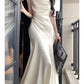 Pretty Mermaid Straps Ivory Silk Satin Long Prom Dresses C2372