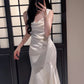 Pretty Mermaid Straps Ivory Silk Satin Long Prom Dresses C2372