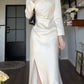 Pretty Sheath Square Neckline Long Sleeves Slit Prom Dresses C2373