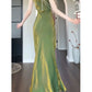 Pretty Sheath Spaghetti Straps Green Long Prom Dresses C2375