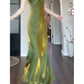 Pretty Sheath Spaghetti Straps Green Long Prom Dresses C2375