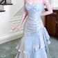 Pretty Sheath Spaghetti Straps Satin Long Prom Dresses C2378