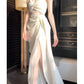 Pretty Sheath Spaghetti Straps Slit Ivory Long Prom Dresses CC2378