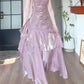 Pretty Sheath Spaghetti Straps Lilac Ruffles Long Prom Dresses C2380