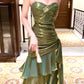 Pretty Sheath Spaghetti Straps Green Ruffles Long Prom Dresses C2382