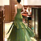 Pretty Sheath Spaghetti Straps Green Ruffles Long Prom Dresses C2382