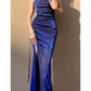 Pretty Sheath Spaghetti Straps Royal Blue Ruffles Sequin Prom Dresses C2386