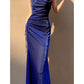 Pretty Sheath Spaghetti Straps Royal Blue Ruffles Sequin Prom Dresses C2386