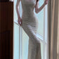 Pretty Sheath Spaghetti Straps Silver Sequin Prom Dresses C2387