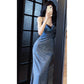 Sexy Sheath Spaghetti Straps Sleeveless Navy Blue Sequin Prom Dresses Evening Gowns C2390