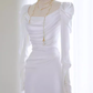 Robes de mariée longues en Satin blanc, sirène Vintage, manches longues, C23