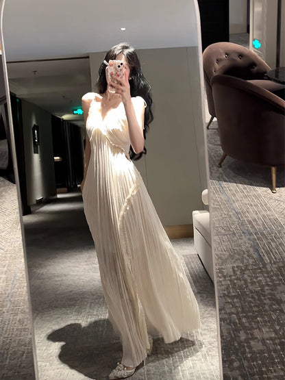 Sexy A Line Spaghetti Straps Chiffon Floor Length Slit Prom Dresses Evening Dress C2401