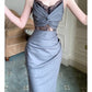 Sexy Sheath Spaghetti Straps Gray Long Length Prom Dresses Evening Dress C2402