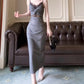 Sexy Sheath Spaghetti Straps Gray Long Length Prom Dresses Evening Dress C2402