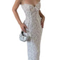 Sexy Sheath Spaghetti Straps White Lace Ankle Length Prom Dresses Evening Dress C2403