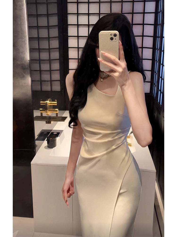 Sexy Sheath Ivory Satin Slit Ankle Length Prom Dresses Evening Dress C2405