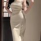 Sexy Sheath Ivory Satin Slit Ankle Length Prom Dresses Evening Dress C2405