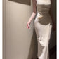 Sexy Sheath Ivory Satin Slit Ankle Length Prom Dresses Evening Dress C2405