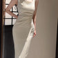 Sexy Sheath Ivory Satin Slit Ankle Length Prom Dresses Evening Dress C2405