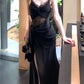 Pretty Sheath Spaghetti Straps Black Ankle Length Prom Dresses Evening Dress C2406