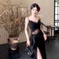 Pretty Sheath Spaghetti Straps Black Ankle Length Prom Dresses Evening Dress C2406