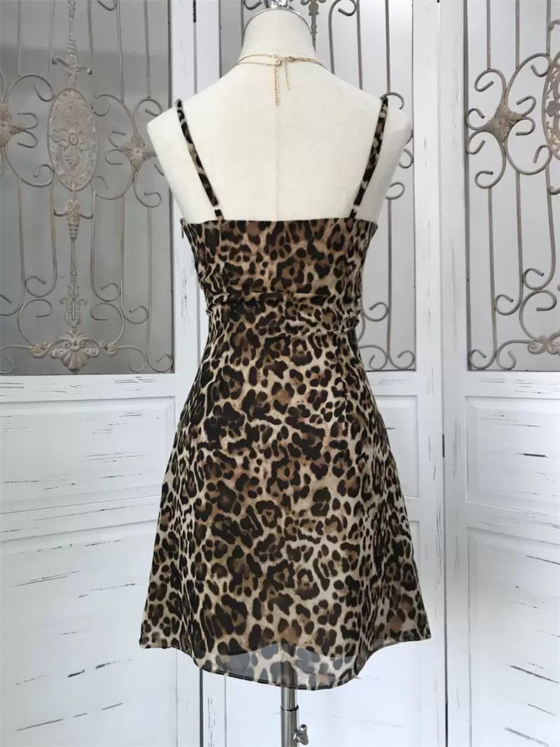 Sexy A line Spaghetti Straps Leopard Homecoming Dresses Short Birthday Outfits C2408