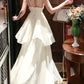 Classy A Line Spaghetti Straps Ivory Long Prom Dresses Evening Dress With Layers C2413