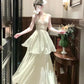 Classy A Line Spaghetti Straps Ivory Long Prom Dresses Evening Dress With Layers C2413