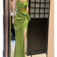 Vintage Sheath Spaghetti Straps Sleeveless Green Slit Prom Dresses Evening Dress C2426