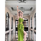 Vintage Sheath Spaghetti Straps Sleeveless Green Slit Prom Dresses Evening Dress C2426