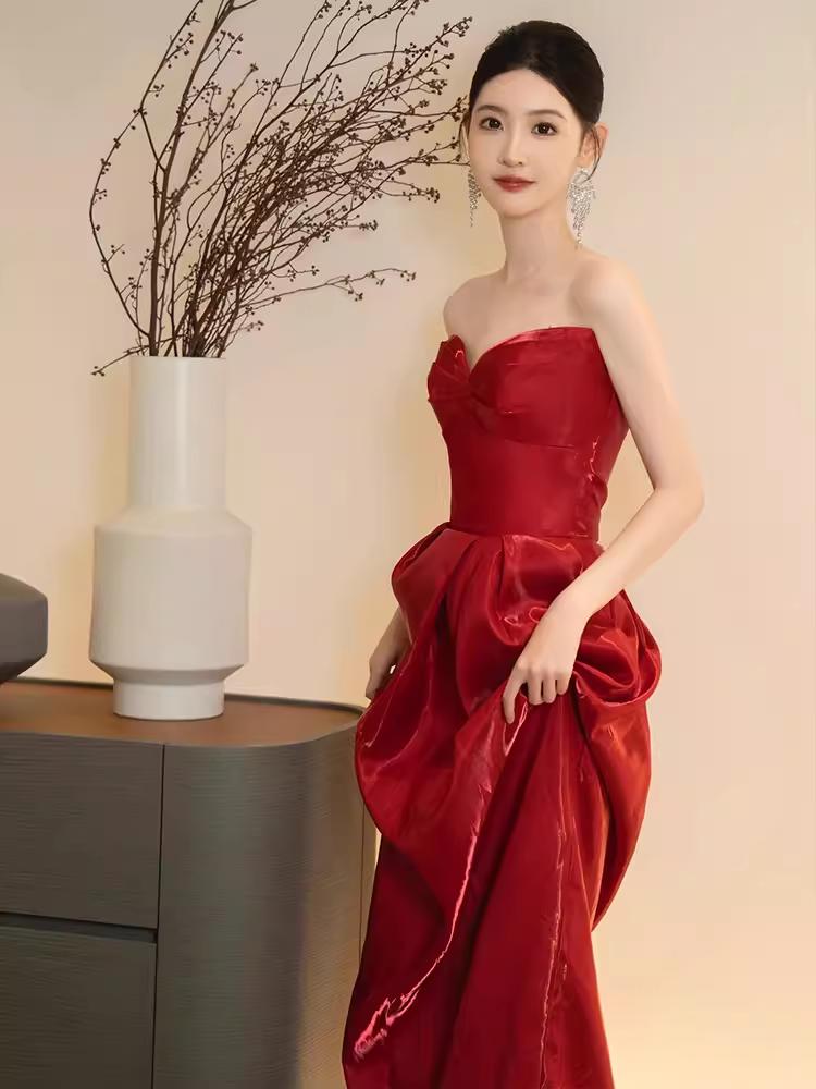 Sexy Mermaid Red Long Sweetheart Prom Dresses Satin Birthday Outfits C242