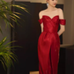 Robe de bal longue rouge sirène sexy, tenue d'anniversaire en Satin, C241