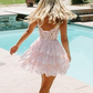 Homecoming Dresses for Teens Sparkly Tulle Lace Applique Tiered A-line Formal Short Mini Homecoming Dress C2443